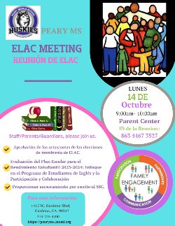 ¡Únase a nosotras para nuestra reunión de ELAC de octubre de 2024!
